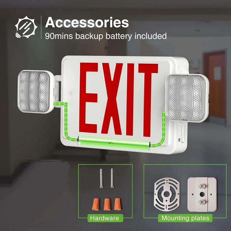 LED Exit Sign With Emergency Lights,Adjustable LED Emergency Exit Lights With Battery Backup,Exit Sign For Business