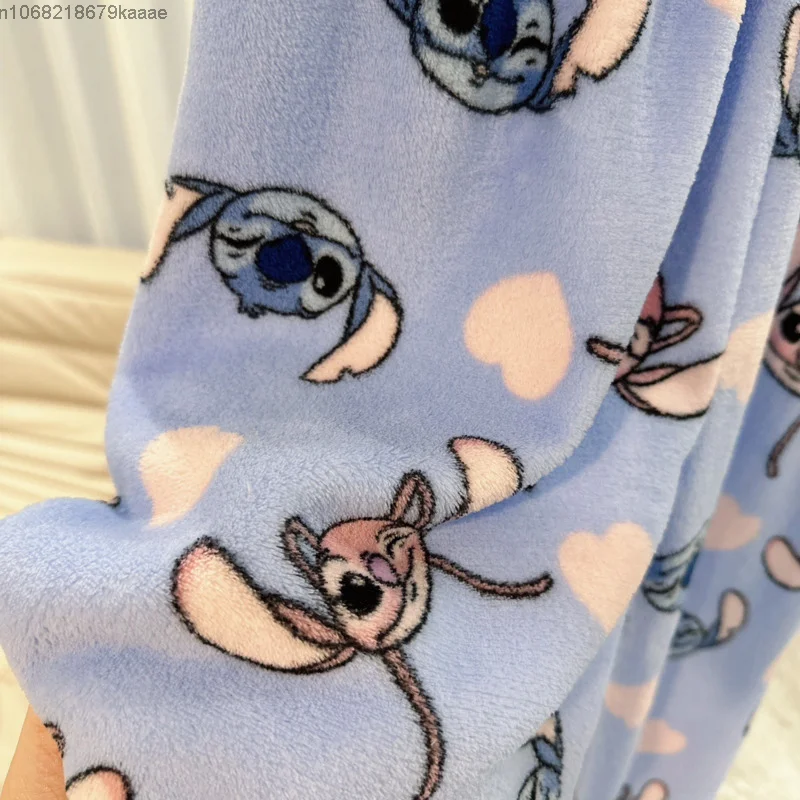 Stitch Cute Cartoon Print Coral Fleece Trousers Women New Casual Fashion Home Pants Autumn Winter Thick Warm Loose Pajama Pants