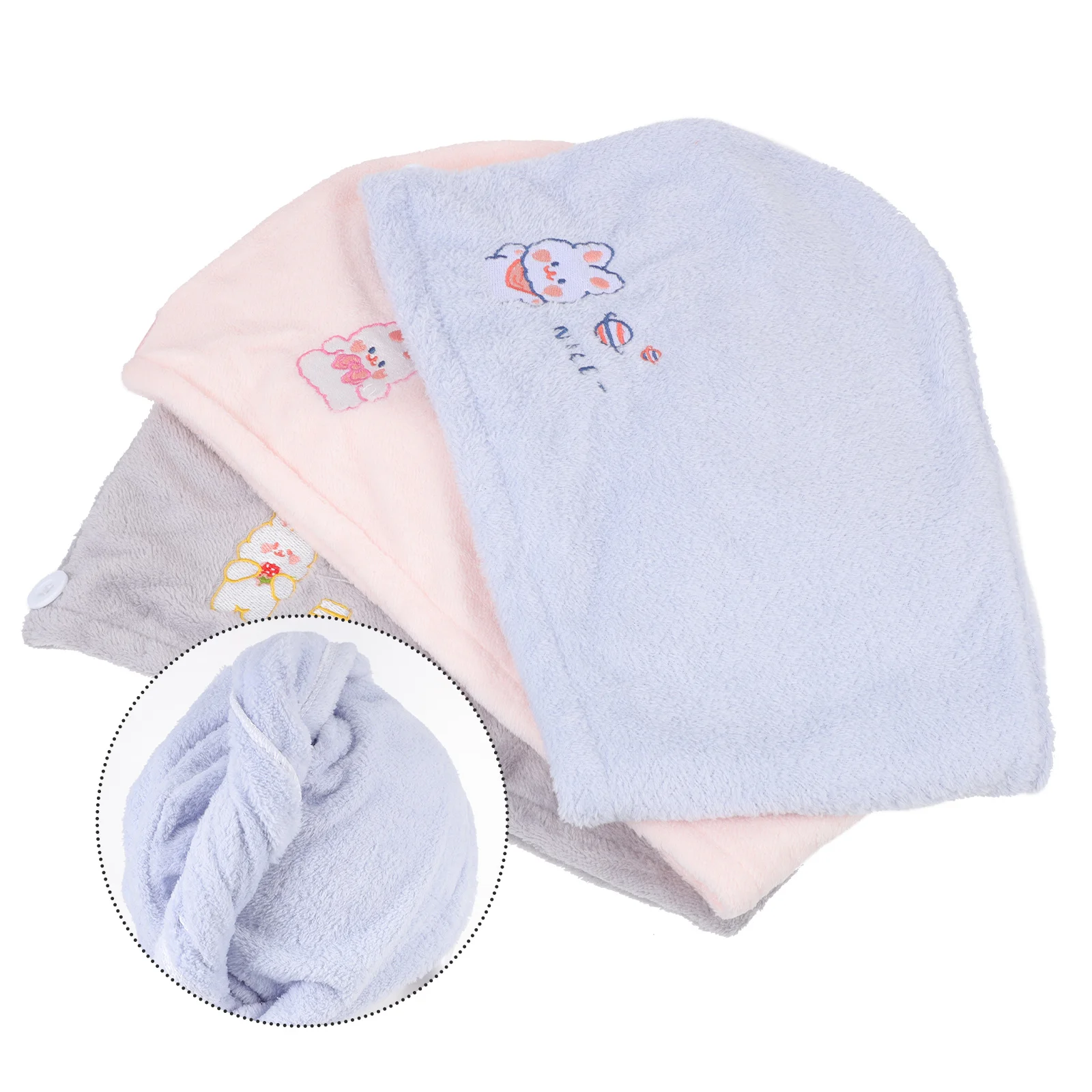 

3Pcs Children Hair Drying Hats Comfortable Absorbent Fast Dry Waterproof Shower Caps Home Use Kids Bathing Hats