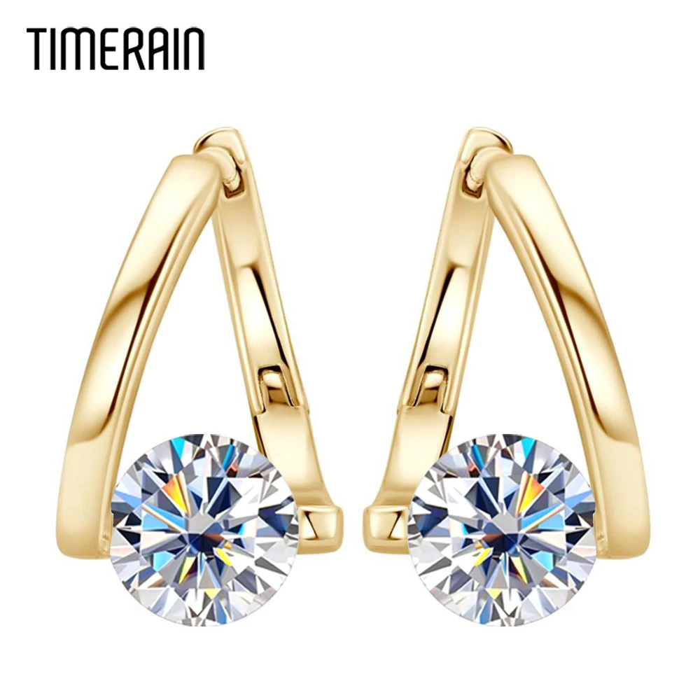 1 Carat Classic Gold Moissanite Hoop Earrings 925 Silver D Color Sparkling Diamond Stud Earring For Women Girl Birthday Gifts