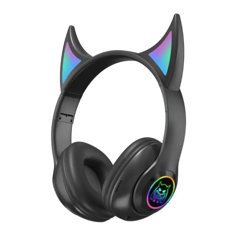 Devil Ear Wireless Headphones with Mic Fone Glow Light Stereo Bass Children Gifts Gamer Headset for Cell phone PC Helmets