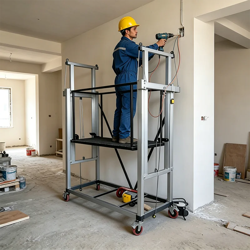 Remote Control Electric Scaffolding 500kg Foldable Aluminum Scaffold Platform with Guardrails for Construction Site