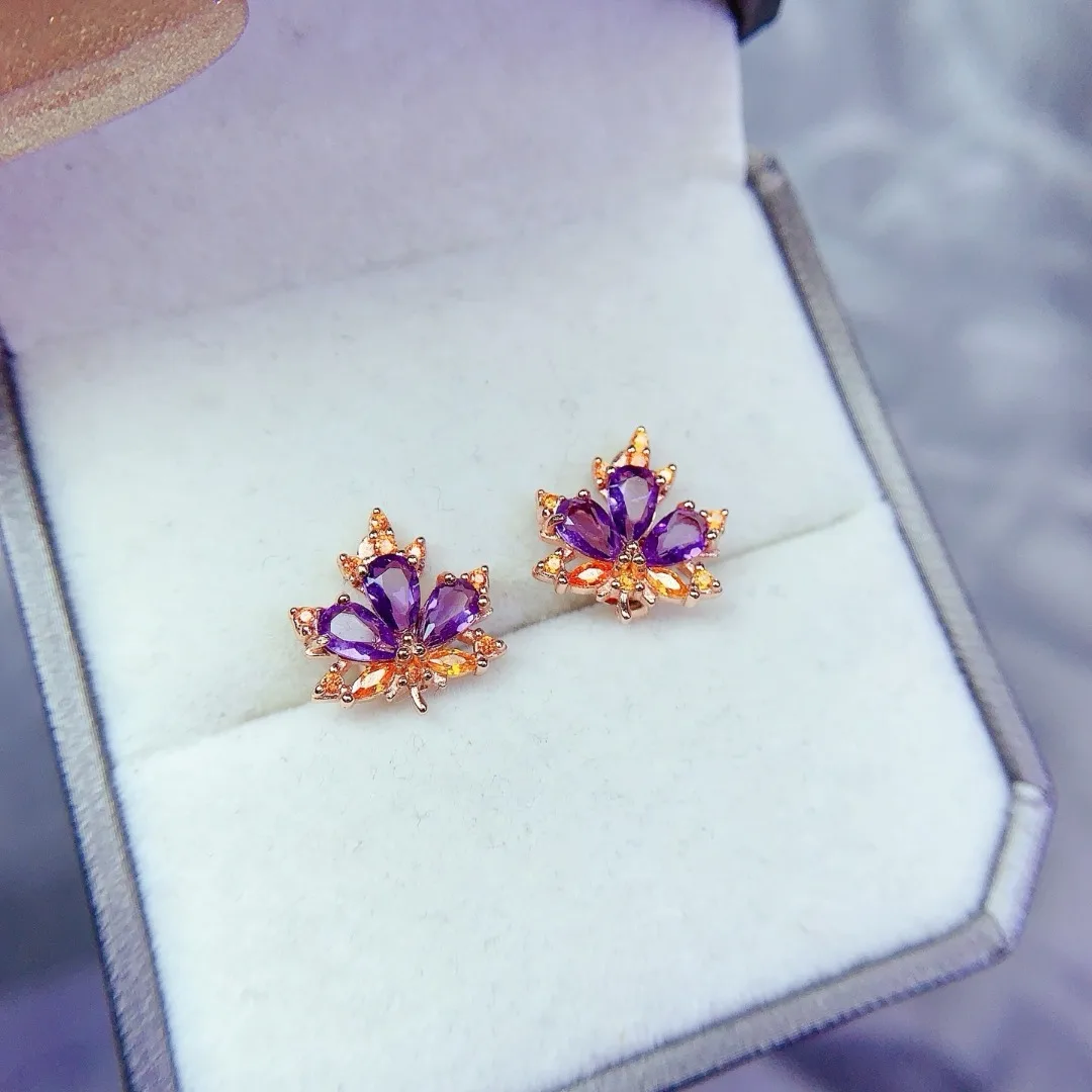 

Блестящие серьги-гвоздики с драгоценными камнями аметиста из стерлингового серебра, уникальный женский дизайн ювелирных изделий, одежда для повседневной встречи