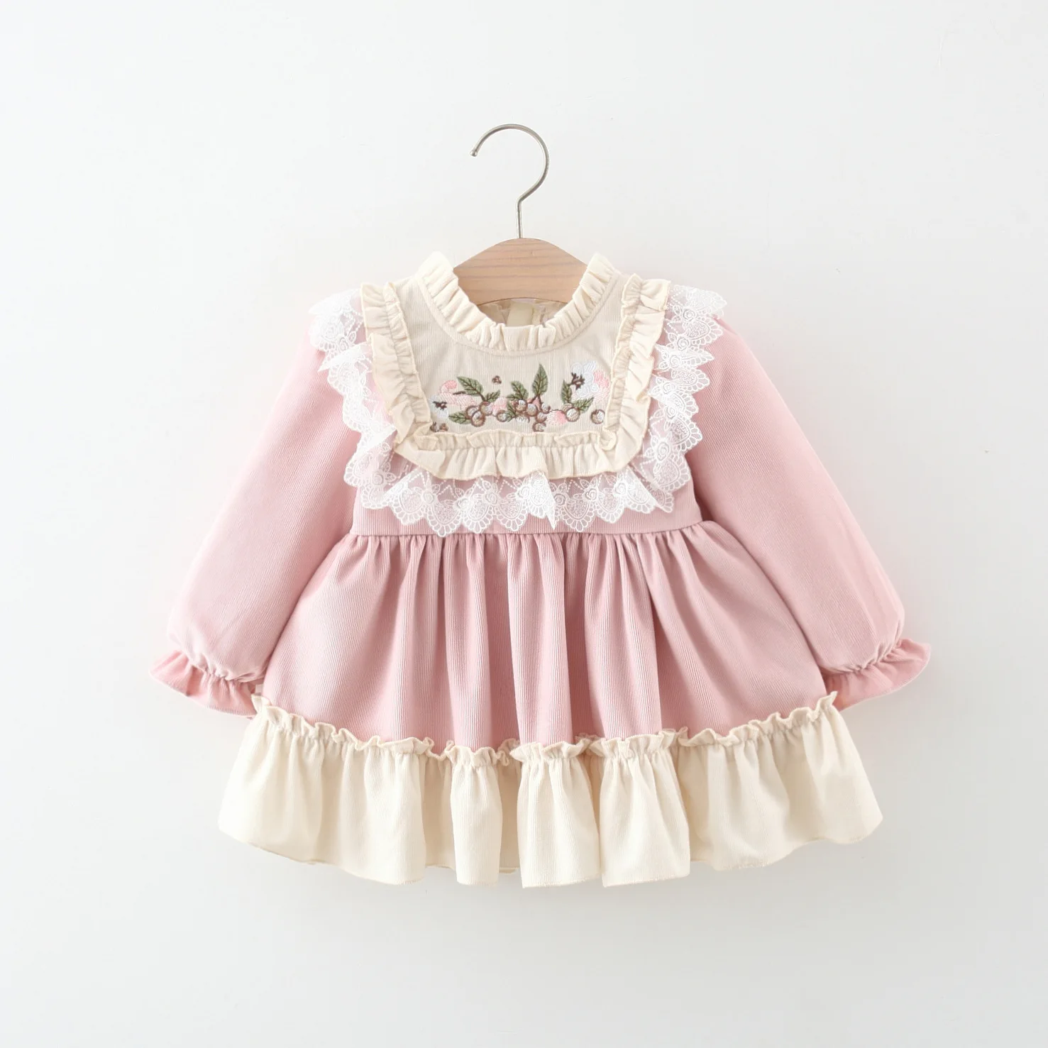 2024 New Spring Girls\' Long Sleeved Dress Long Sleeved Baby Girl Fashionable Cute Lace Embroidered Princess Dress