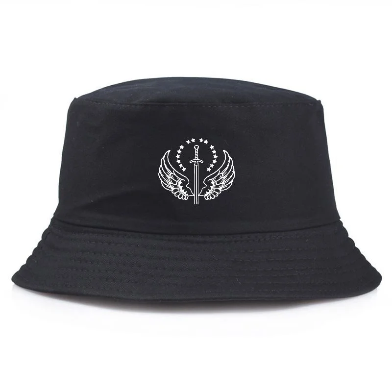 Bucket Hat Embroidery Sword Wing Cotton Fisherman's Hat Y2K Vintage Streetwear Casual Packable Sun Bucket Cap