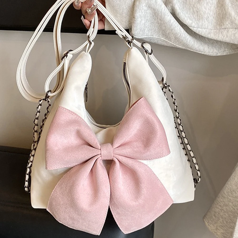 

Oversized Bow Backpack Cute Sweet Style Bowknot Rucksack Color Block Shoulder Bag Unique Aesthetic Design School Bag