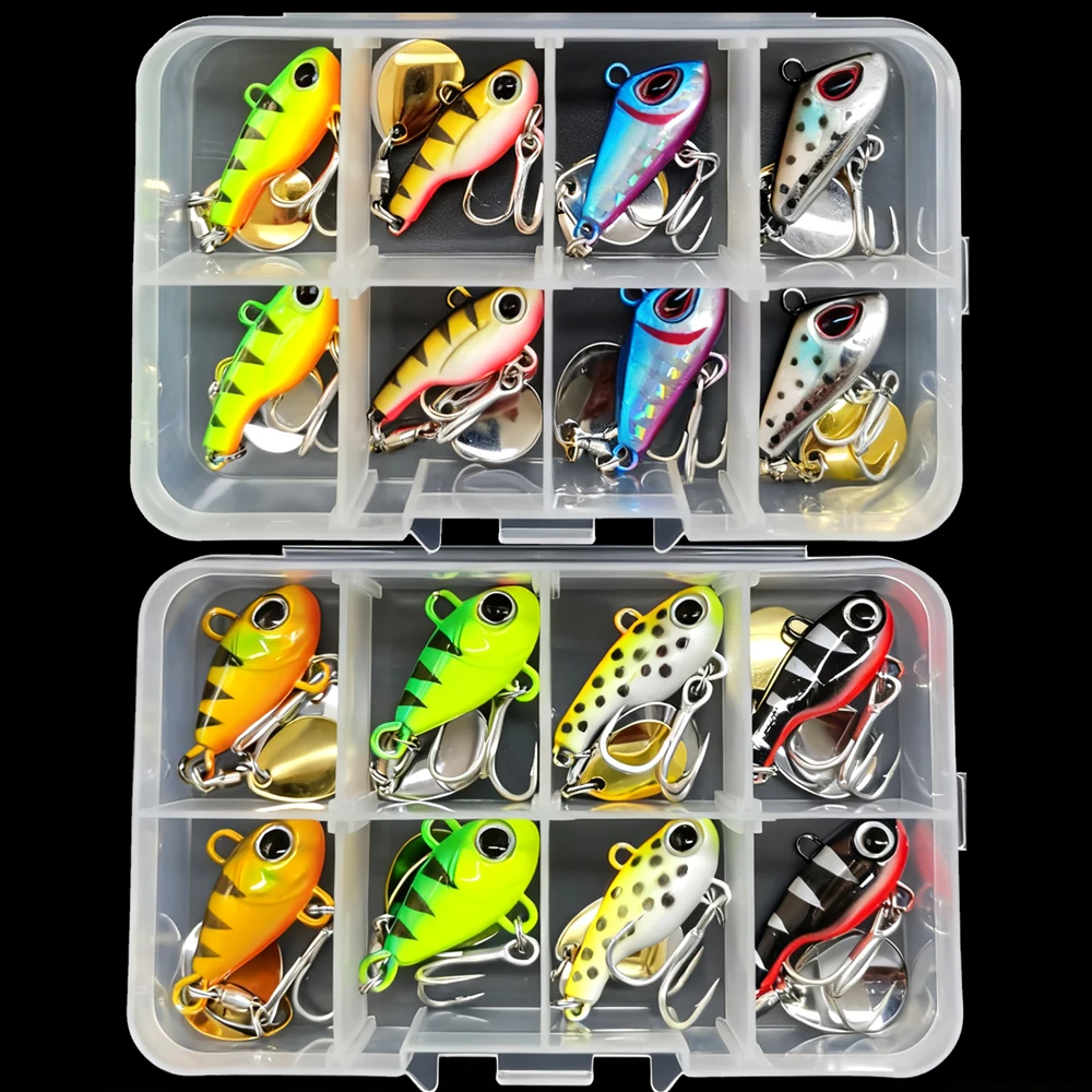 Aorace 8 stücke Metall VIB Mit Doppel Pailletten Angeln Locken Set 10g-14g Angelgerät Pin Crankbait vibration Spinner Sinking Köder