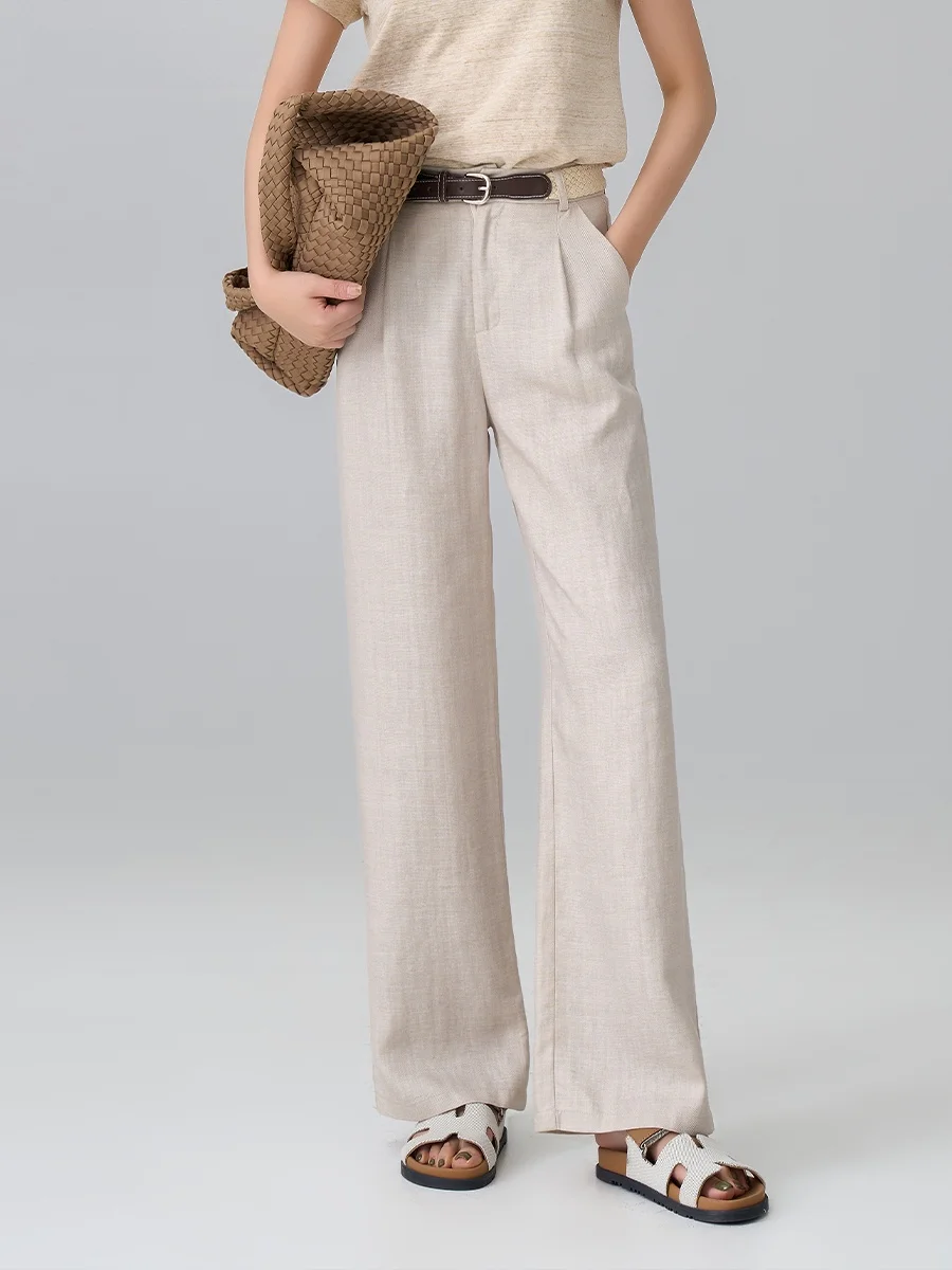 

Женские повседневные брюки MBNLF Roman Holiday 2024SS из льна с поясом, весенняя коллекция, этнический стиль