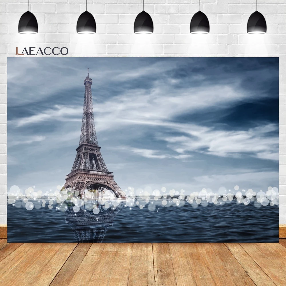 Laeacco Eiffel Tower Photography Backdrops City Landscape Balcony Overlook Streetscape Wedding Party Holiday Portrait Background