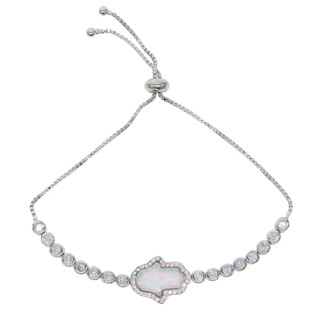 2026 New High Quality Lucky Turkish Fatima's Hand Charm Blue White Opal Stone Tennis Bracelet Trendy Women Jewelry Gift