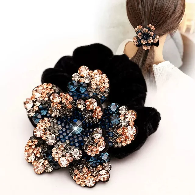 Kobiety Rhinestone Scrunchies aksamitne elastyczne gumki do włosów kwiatowa do włosów liny pierścienie kucyk Holder Crystal nakrycia głowy akcesoria do włosów