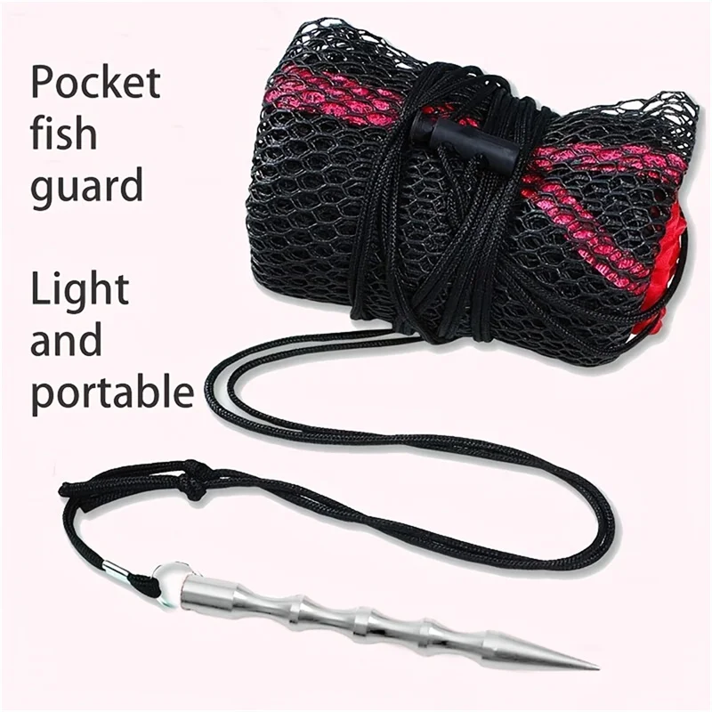 Portable Fishing Landing Net with Drawstring Encrypted Mesh Fish Catching Collection Bag Easy Fish Collection Holding Bag
