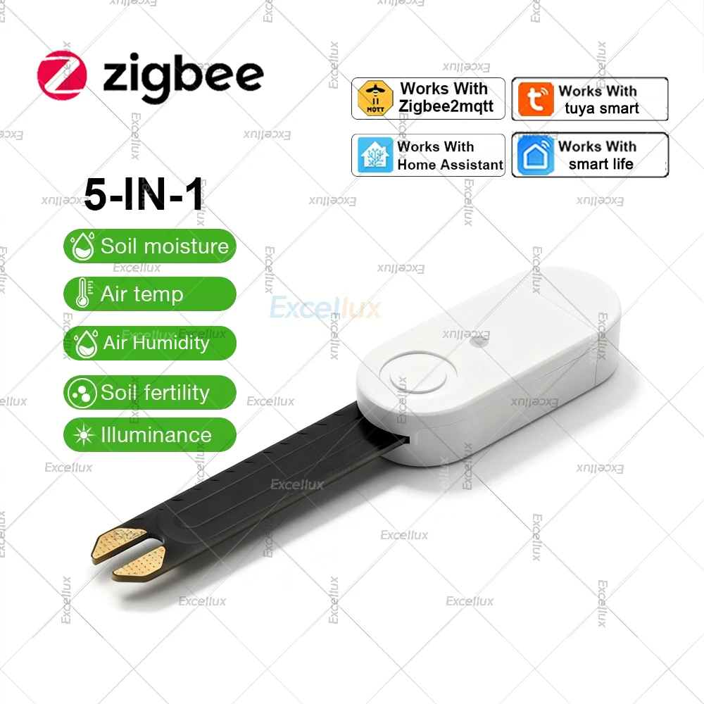 5 In 1 Smart ZigBee Soil Moisture Sensor Temperature Humidity Meter Fertility Luminance Detection Sensor For Z2M/Tuya/Smart Life