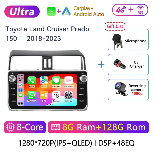 10.25" 2Din Android Car Radio Multimedia DVD Player For Toyota Land Cruiser Prado 150 2018-2023 Navigation GPS Carplay Head Unit image 3