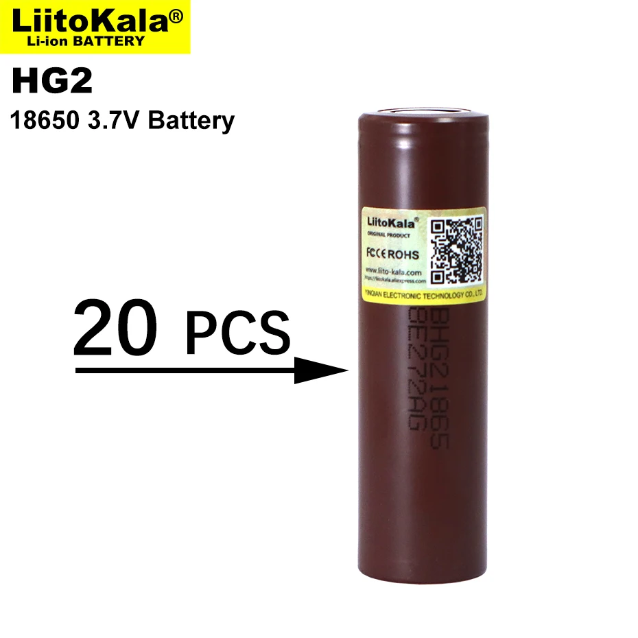 

20PCS Liitokala 18650 Rechargeable Battery HG2 3000mAh 3.6V Lithium Continuous Discharge 20A Dedicated Electronic Power Battery