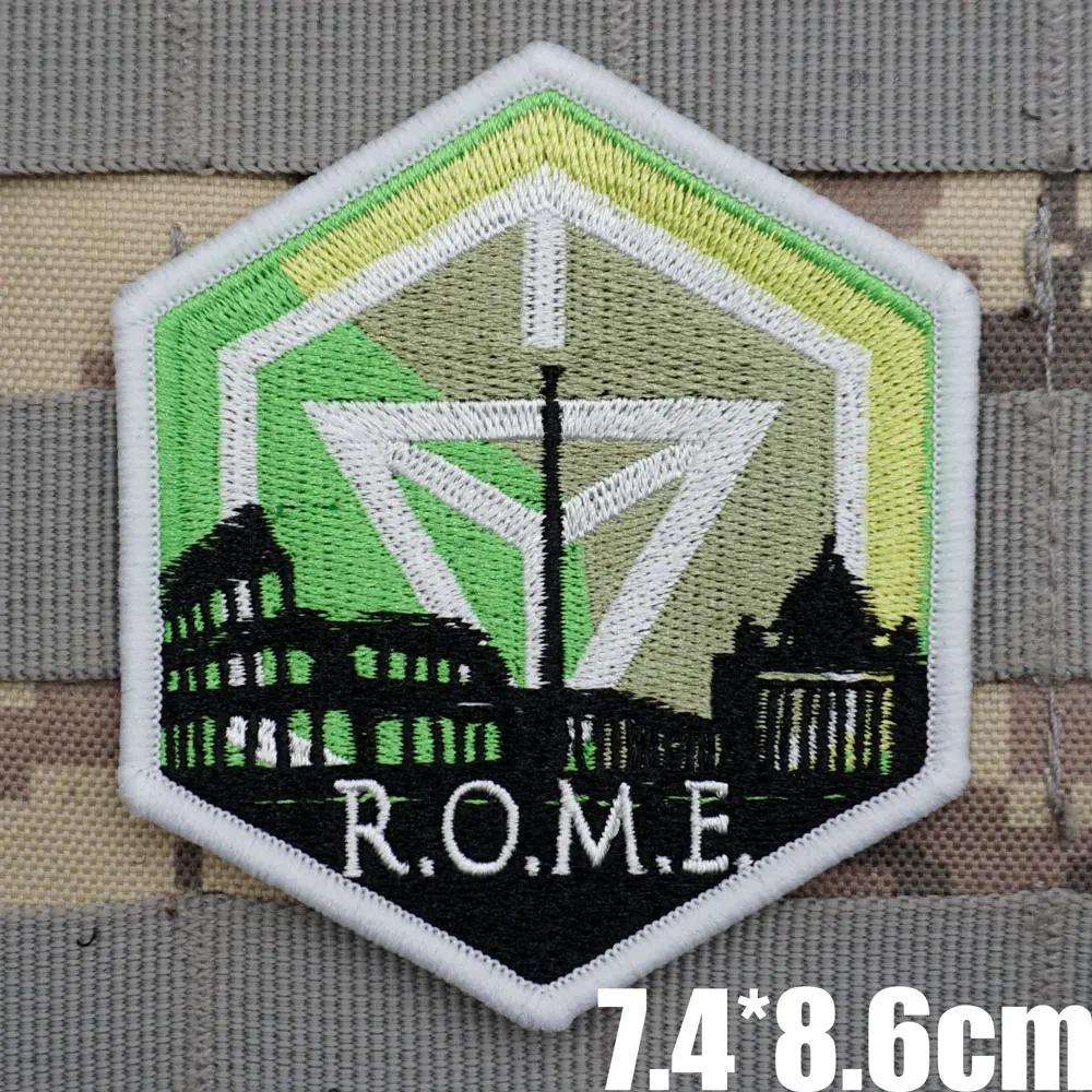 Italian Rome Logo Military Tactical Embroidered Patches Armband Backpack Badge with Hook Backing for Clothing