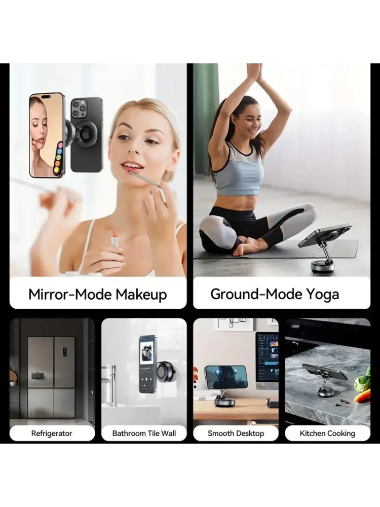 [Mise à niveau 360 ° Support pour téléphone] 360 ° Support de téléphone magnétique sous vide réglable pour voiture, Version améliorée, Compatible avec les miroirs de voiture