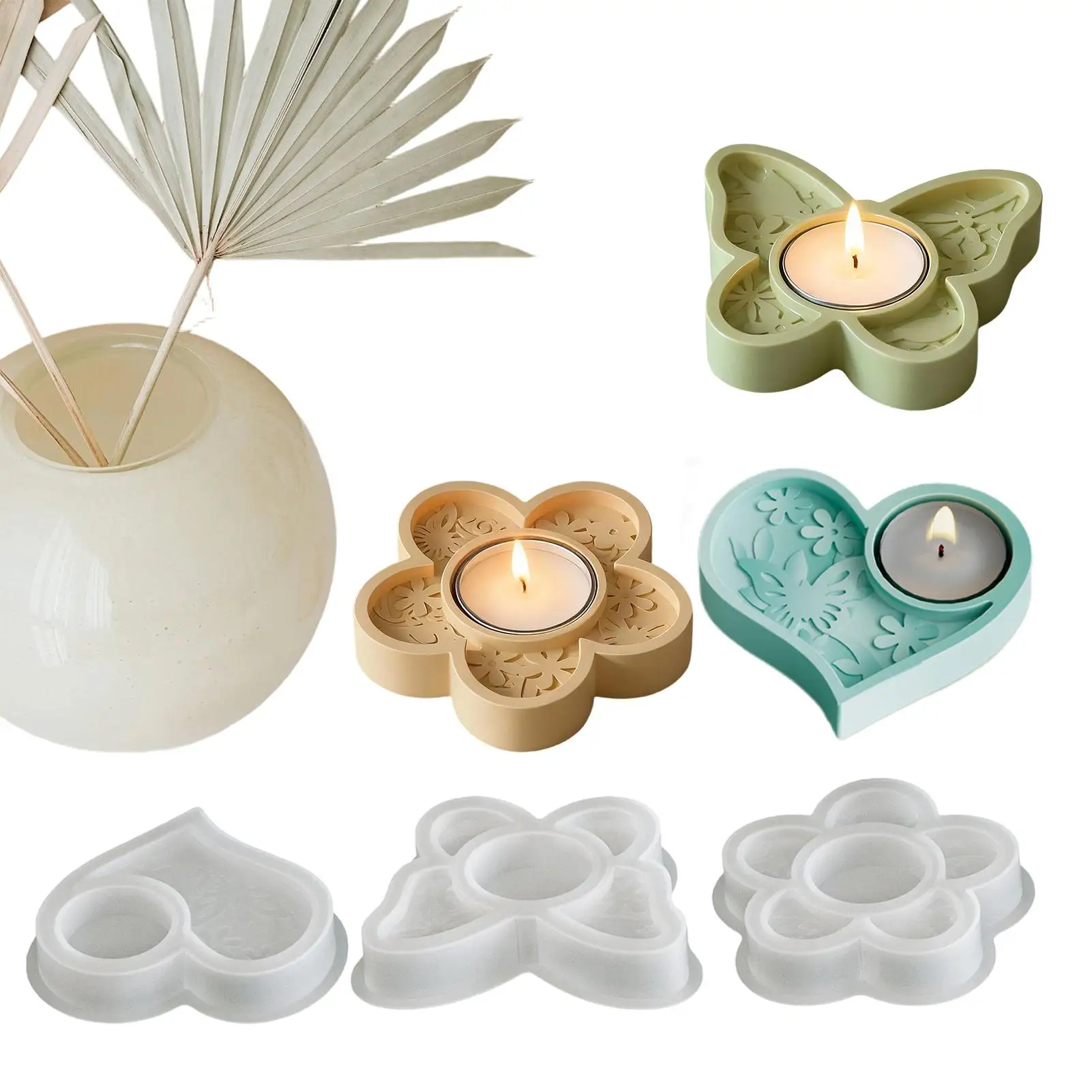 

3Pcs Candlestick mold Butterfly Flower Candle Holder Silicone Molds DIY Candlestick Tray Plaster Concrete Mould Home Decor