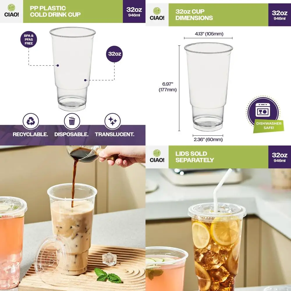 

500-Pack 105mm PP Plastic Cold Drink Cups with Heat Seal Lid, Ideal for Smoothies, Iced Coffee, and Boba