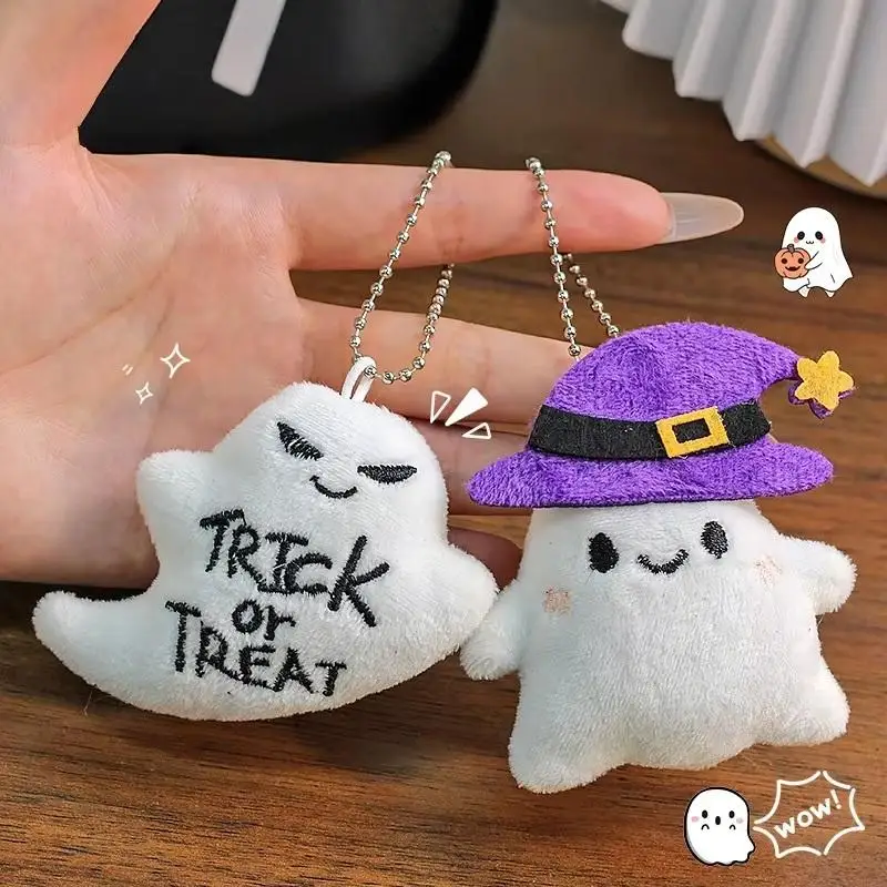 Halloween-Plüsch-Schlüsselanhänger für Damen, Kürbis, Geist, Fledermaus, Hexenhut, Trick or Treat, Cartoon-Taschenanhänger, Partygeschenke, Schlüsselanhänger-Accessoire – Detail 2