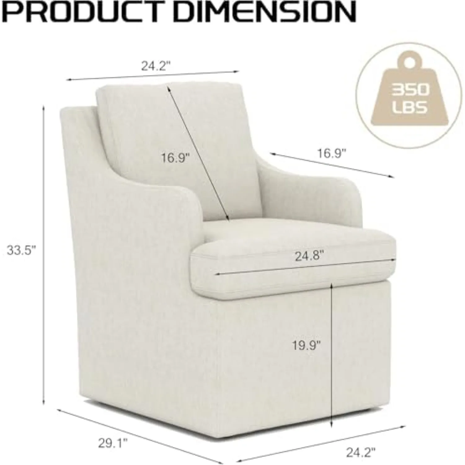 Upholstered Dining Chairs, Dining Room Chairs with Casters | Modern Rolling Dining Chairs with Armrest, Soft Chenille