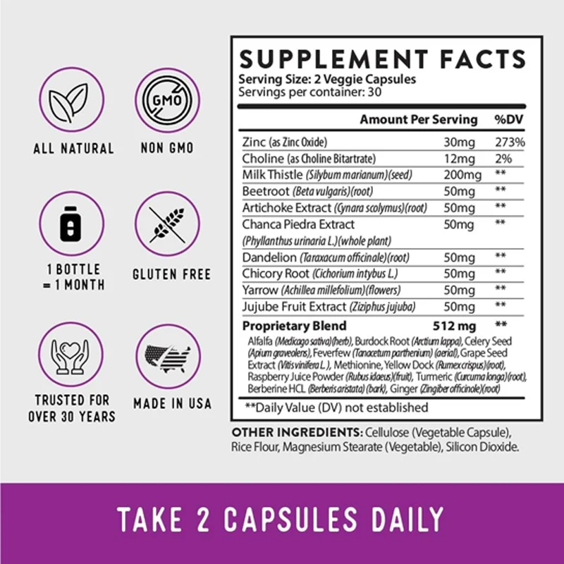 A Whole Liver Supplement Containing Milk Thistle and Dandelion Roots, Supporting Healthy Liver Function and Natural Cleansing