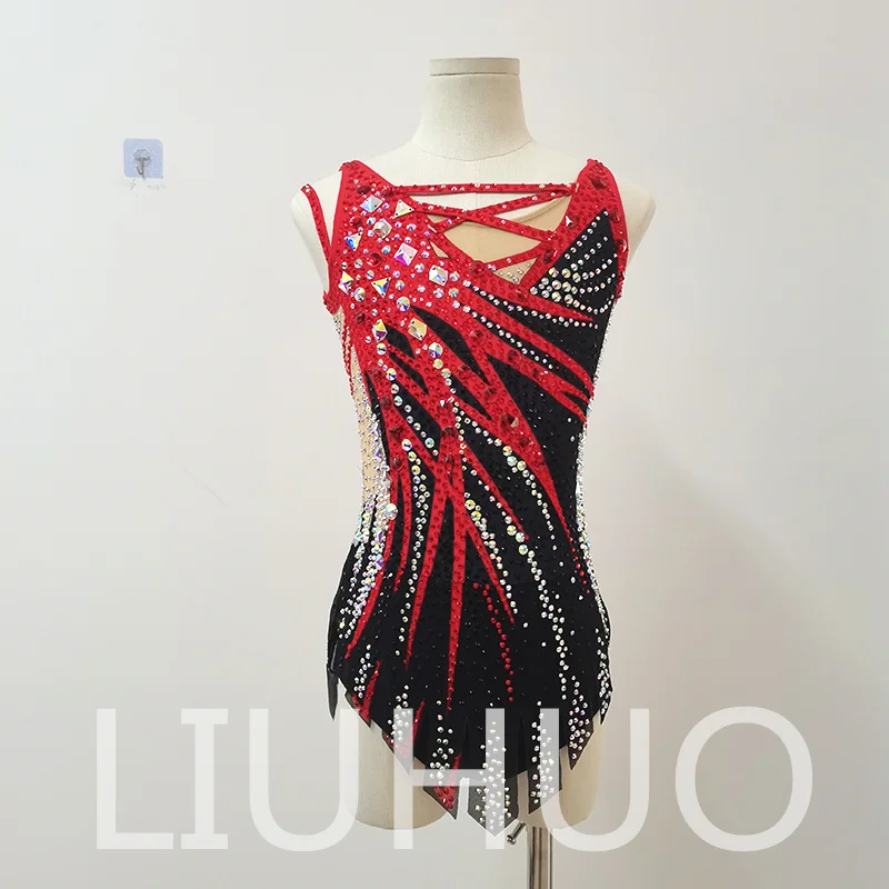 LIUHUO Body da ginnastica ritmica Rosso Nero Prestazioni da cheerleader competitive per bambini