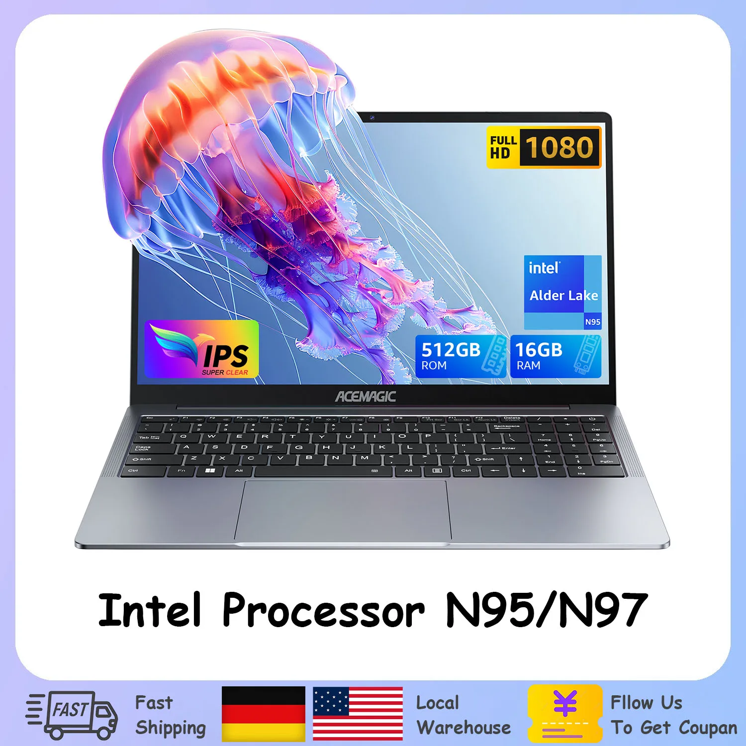 acemagic laptop empresarial leve intel n95 16 polegada 16gb ram lpddr4 512gb 1tb ssd windows 11 pro notebook pc 01