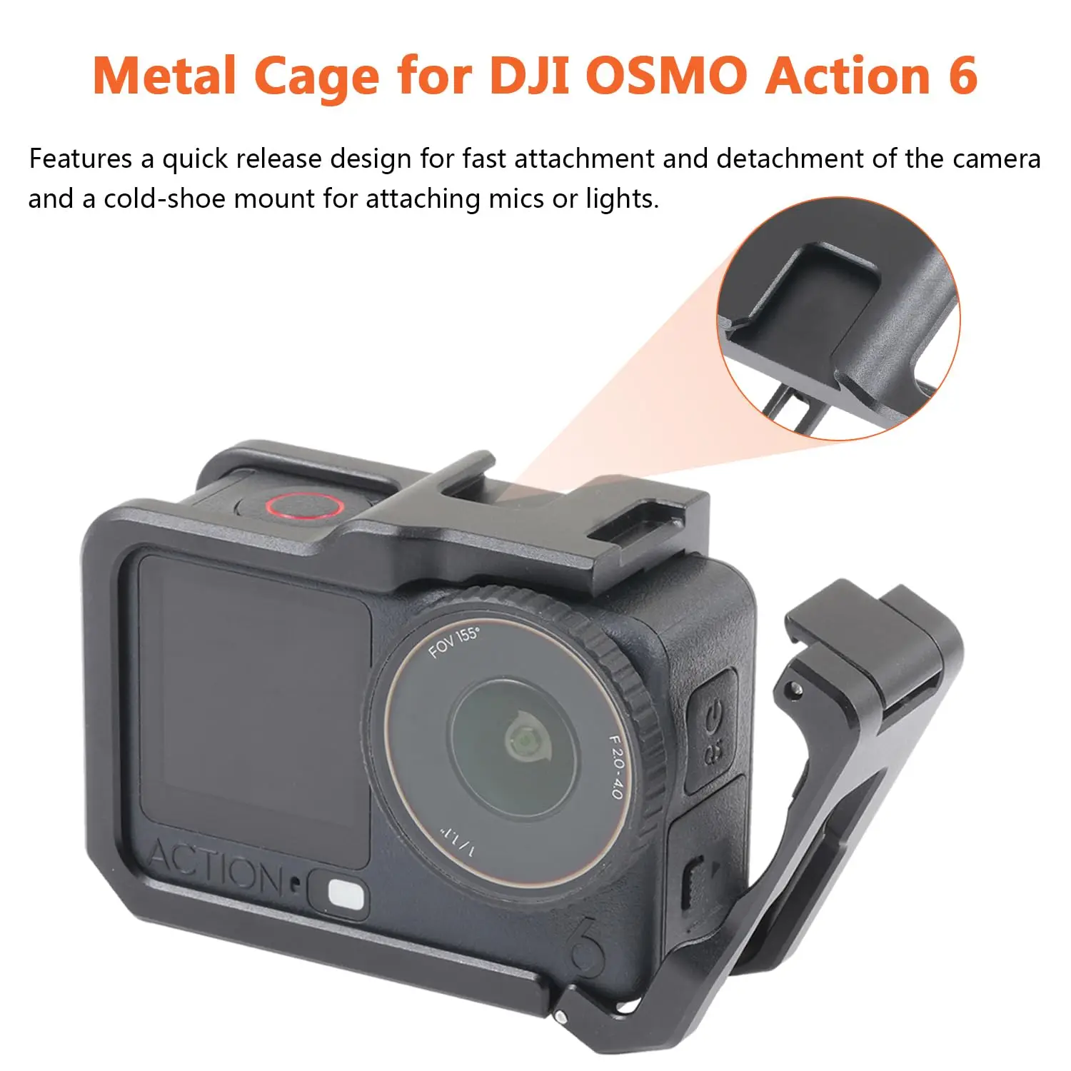 

FOTGA Extension Frame For DJI Osmo Action 6 Accessories Metal Extension Frame Multi-function Cage Bracket Quick-mount Adapter