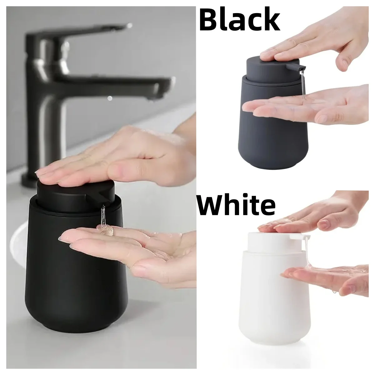 Modern minimalist style matte black and white hand sanitizer dispenser suitable for bathroom and kitchen countertops reusable