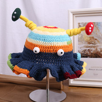 2025 New Funny Dopamine Color Matching Knitted Ruffle Edge Bucket Hat Women Autumn and Winter Cute Wool Basin Hat Tide