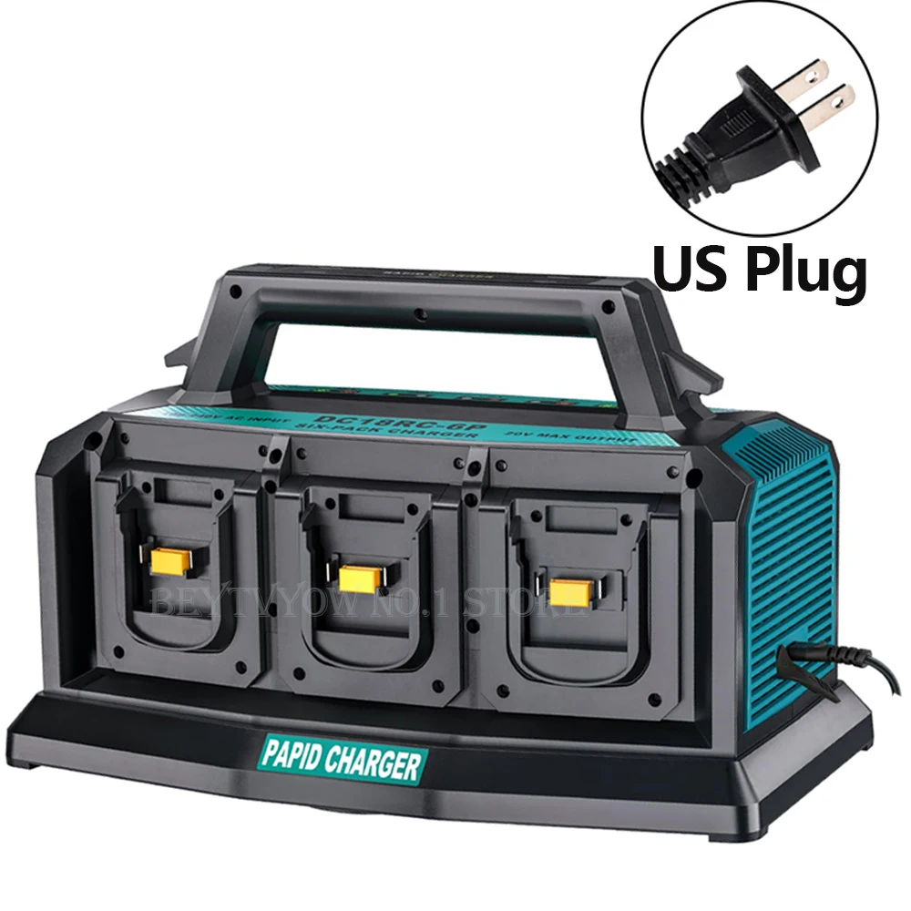 Beytvyow 6-poorten Rapid Meanwhile Multi-batterijladerstation Snelle oplader Compatibel met Makita 14,4/18V-batterijen Power Tool