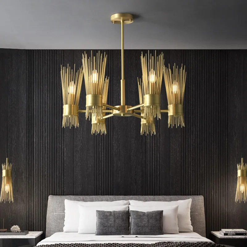 All copper post-modern light luxury simple living room chandelier bedroom dining room designer creative art wheat ears