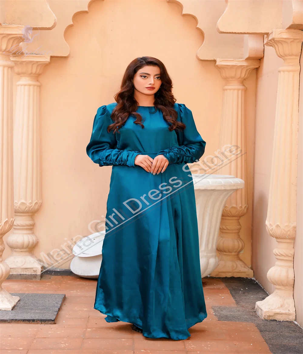 Custom Adult Satin Elegant Long-sleeve Prom Dress Suitable For Wedding Bridesmaids Bride's Sisters Evening Gown