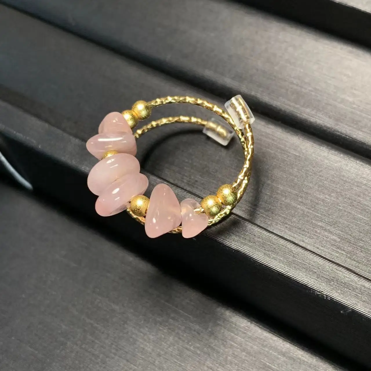 HEYYA STONE Vintage Natural Rose Quartz Ring For Women 18K Gold Stainless Steel Simple Fine Jewelry Gemstone Classic Style