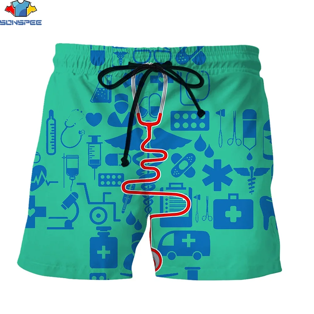 SONSPEE 3d Print New Hot Shorts for Man Cosplay Clothing Doctor Funny Stethoscope Cartoon Graphics Drawstring Causal Sweatpants