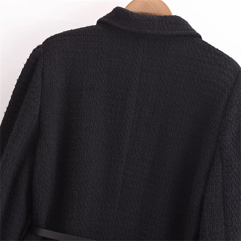 Xiaoxiangfeng مع حزام، سترة ذات نسيج بلون موحد، منتج جديد للخريف والشتاء، سترة طية صدر السترة بأكمام طويلة للنساء