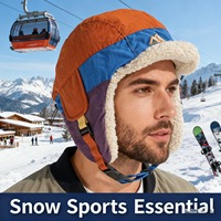 Winter Color Block Warm Earflap Hat Women's Thickened Lamb Wool Ski Hat Outdoor Quick Dry Fabric Windproof Cold Resistant Cap