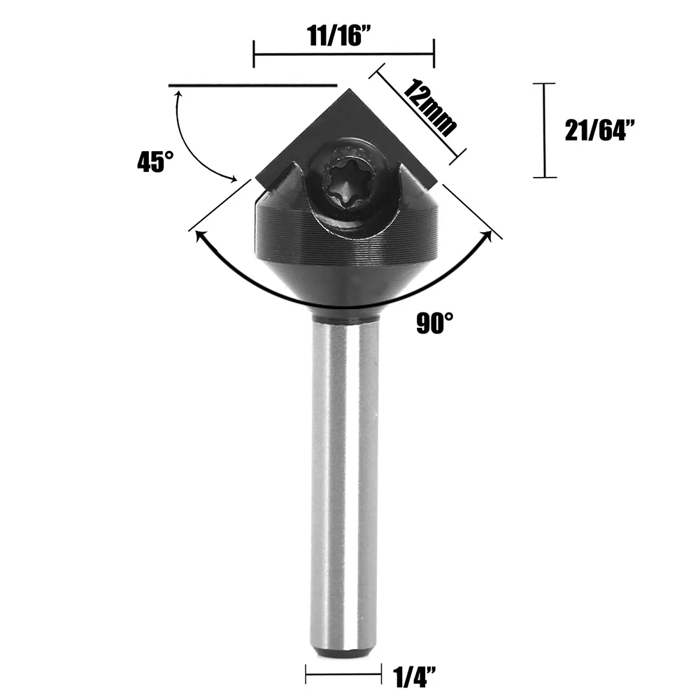 1pcs Router Bits Drill Bit V Groove Angle 45° Single Milling Cutter Carbide Diameter Straight 1/4