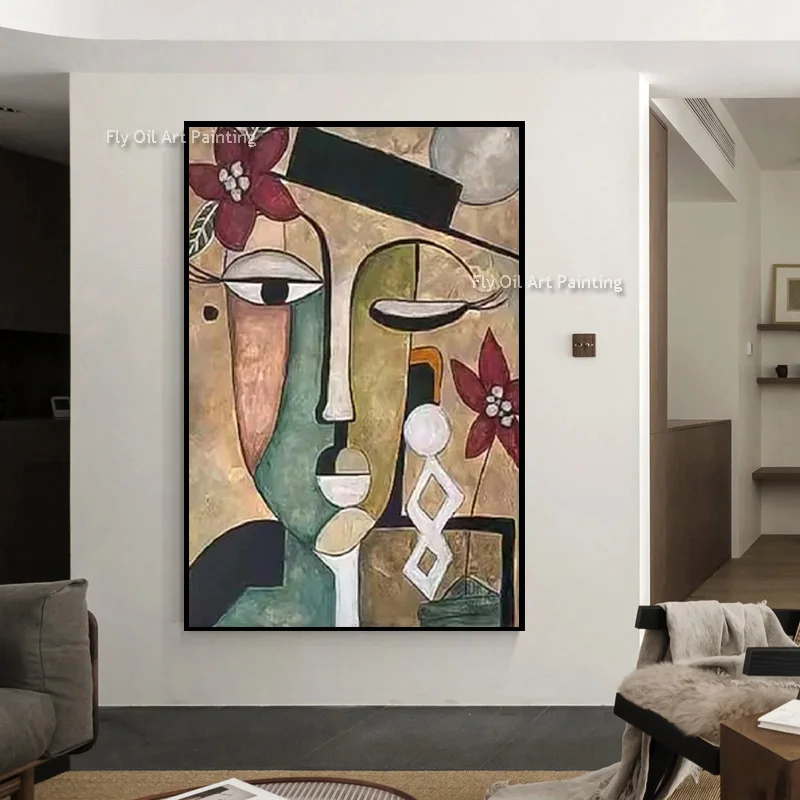 مرسومة باليد الأحمر والرمادي مجردة الرجال النفط الطلاء على قماش كبير جديد أصفر أخضر جدار الفن تصميم الأزياء عناصر ديكور المنزل