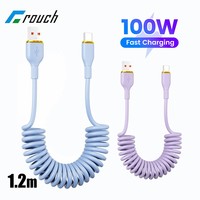 100W Car Spring Data Cable 1.2m Retractable USB C To Type C Fast Charging Cable for Xiaomi Huawei OPPO Vivo 2 in 1 Charging Wire