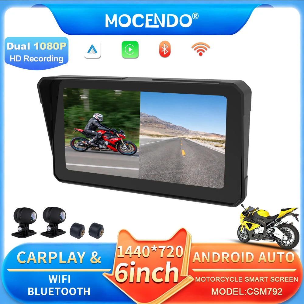 

6 in Motorcycle Recorder CarPlay Android Auto GPS Navigation Monitor Remote Control DVR Bluetooth Vehicle