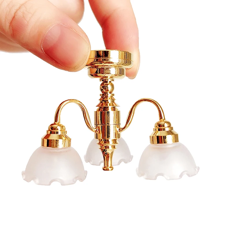 1:12 casa de bonecas em miniatura led dourado lâmpada do teto lustre casa iluminação modelo móveis decoração brinquedo casa boneca acessórios