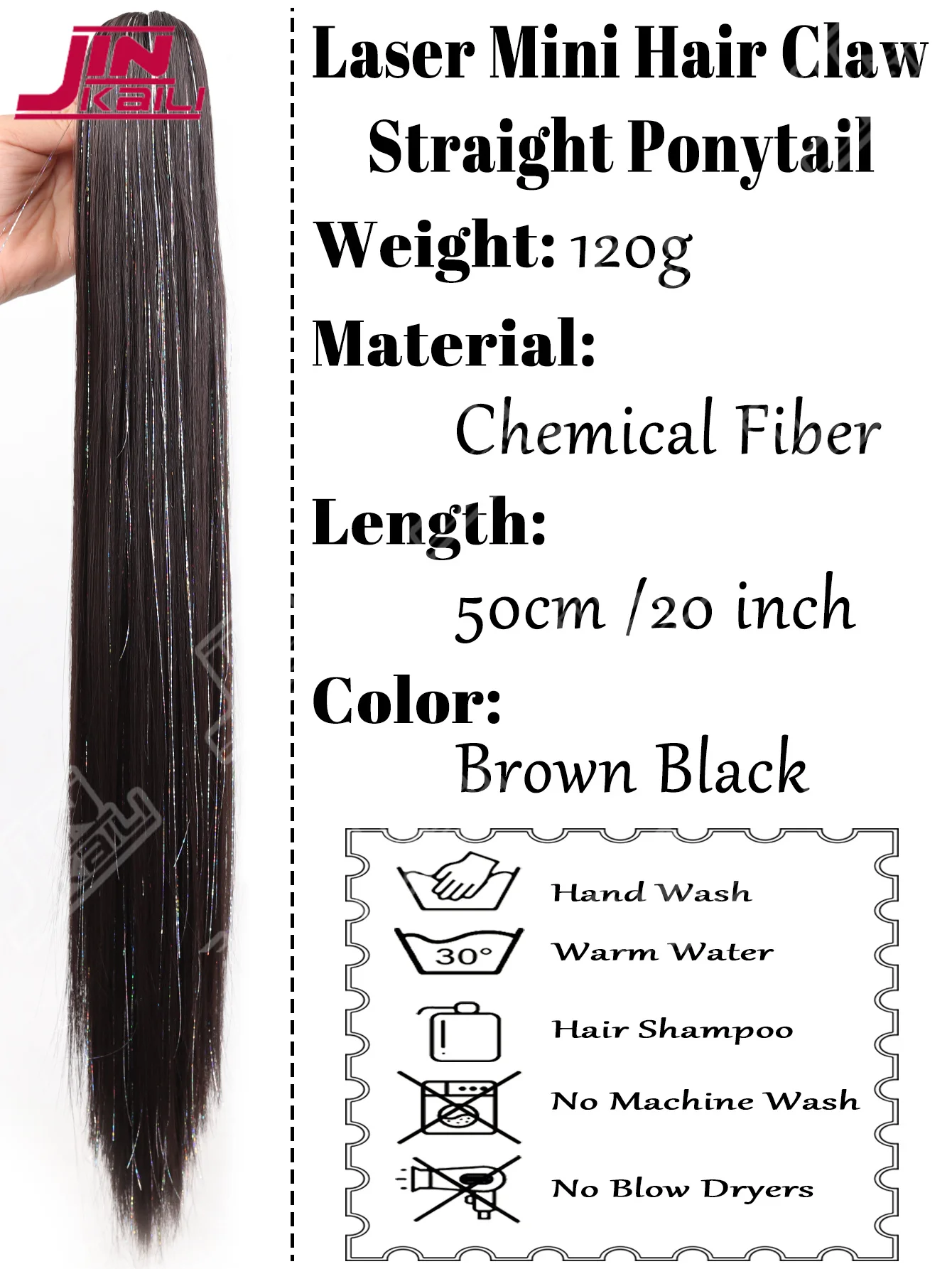 JKL 20Inch Synthetic Long Straight Claw Clip In Ponytail High Temperature Heat-Resistant Halloween Holiday Gift Party Hair