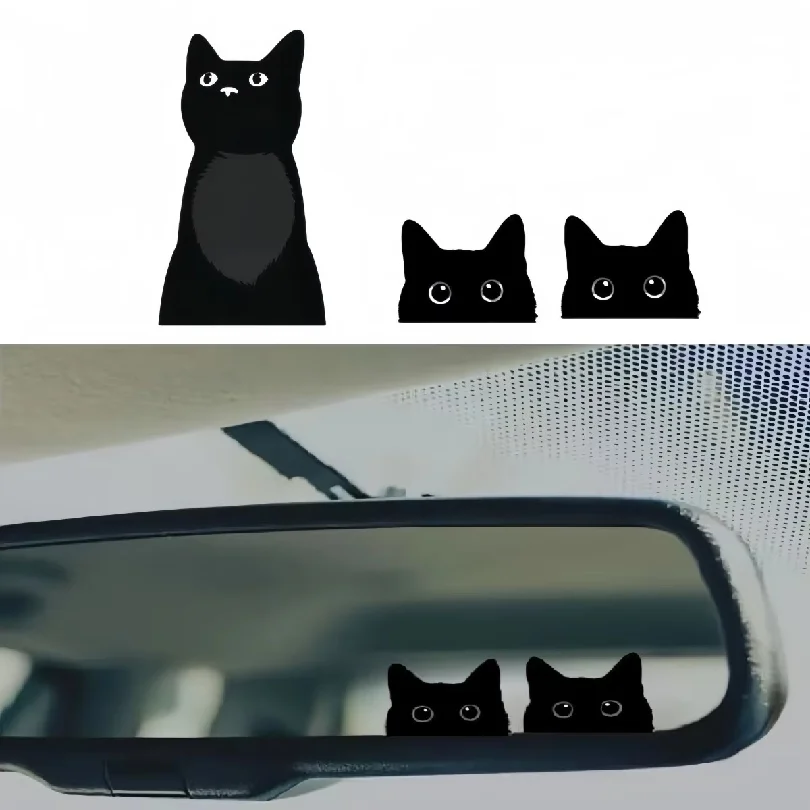 2pcs Cute Cat Peeking Car Rearview Mirror Stickers, Vinyl Decals for Side Mirrors,Cars,Laptops & Luggage, Lovely Decor for Women