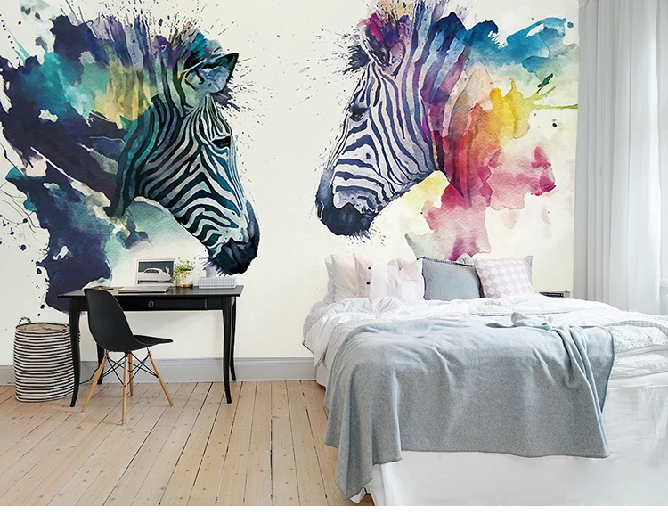 custom 3D Nordic watercolor art wallpaper bedroom living room dining room living room TV background wall  painted zebra mural 8d