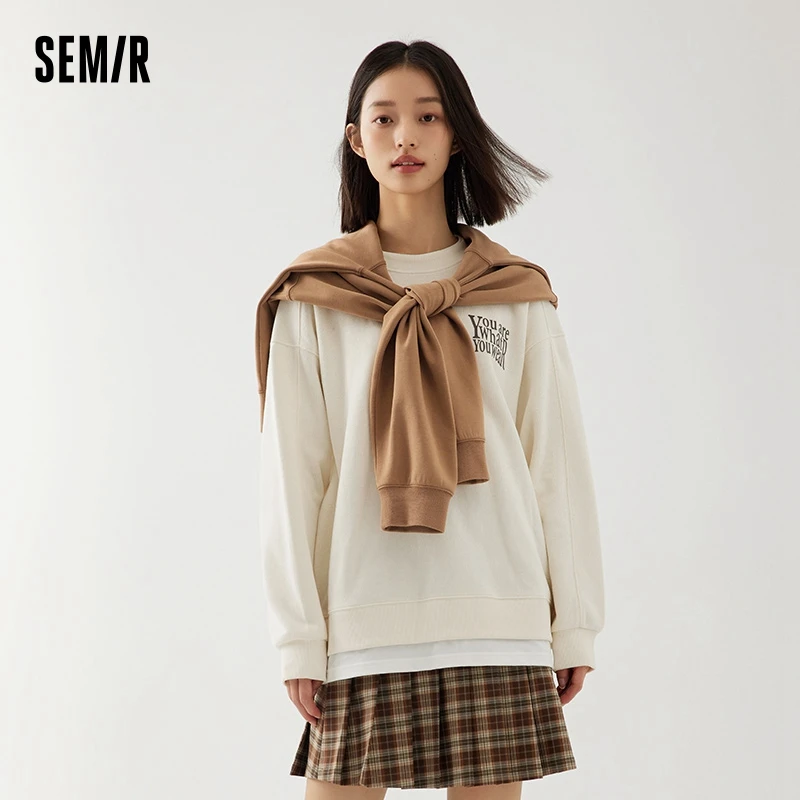 Semir Sweatshirt Women Letter Print Autumn 2023 New Loose Simple Pullover