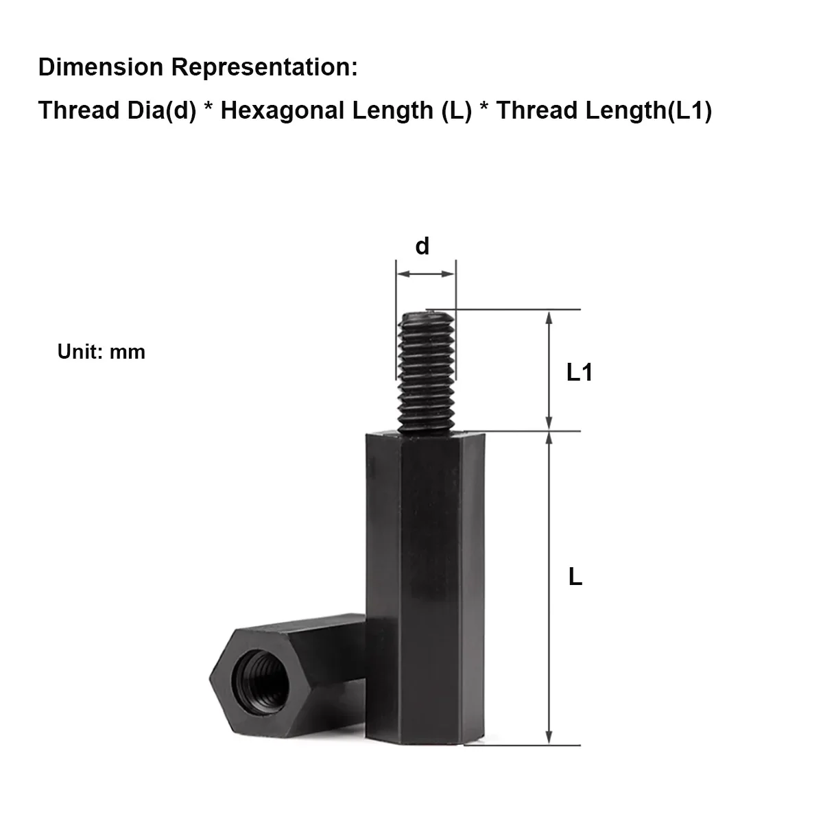 Black Nylon Single Headed Hexagonal  Plastic Isolation Column Single Headed Through-Hole Insulated Screw Column With Nut
