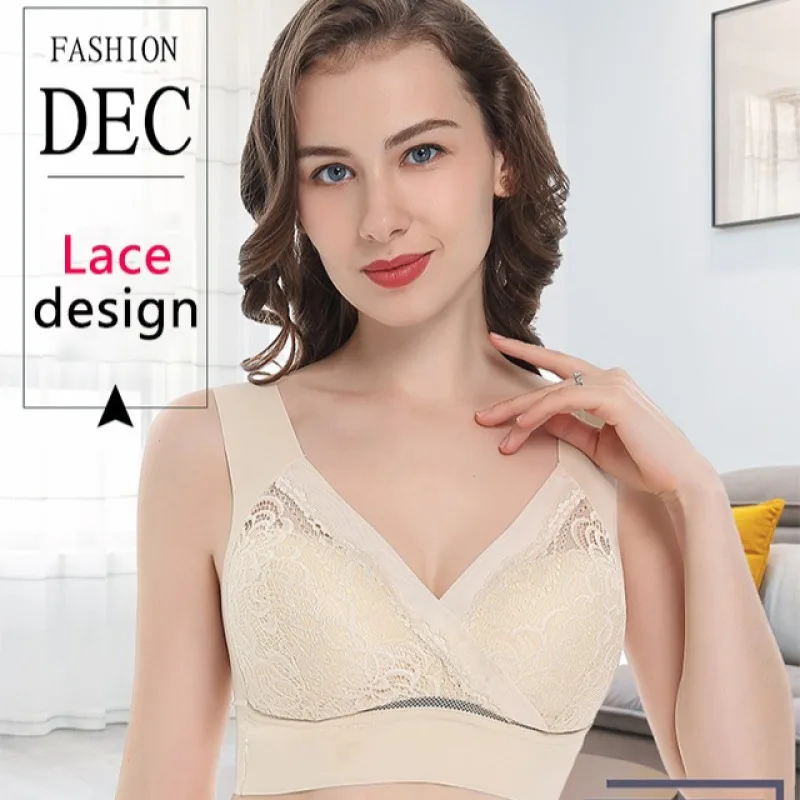 Veimia New large  size women's non-steel ring gathered bra decompression straps scarless undershirt lace underwear