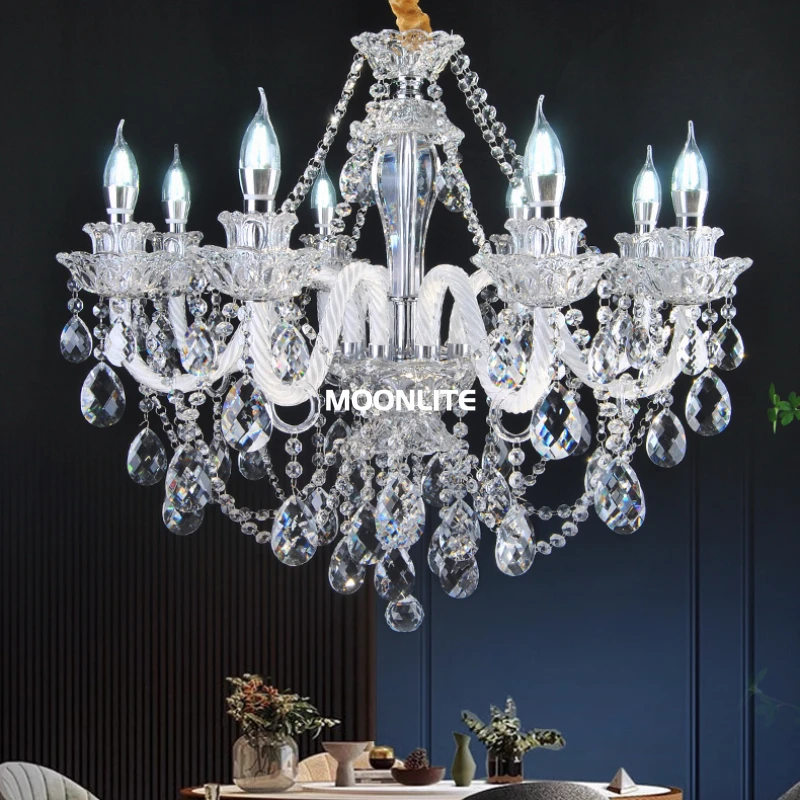 

European style luxury living room K9 crystal chandelier, household lighting fixture bedroom light, simple and modern chandelier